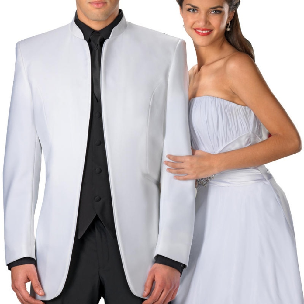 NEW J Yves White Nehru Banded Collar Mandarin Tuxedo No Button